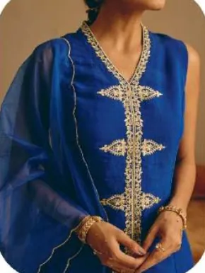 Royal Blue Embroidered Viscose Chanderi Kurta Palazzo Set with Dupatta