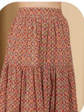 Rust Printed Cotton Tiered Skirt