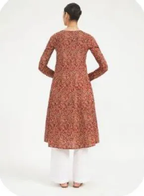 Rust Printed Flared Cotton Kurti