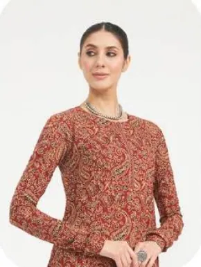 Rust Printed Flared Cotton Kurti