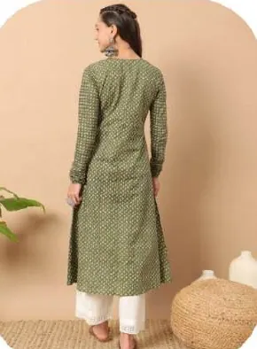 Sage Green Printed A-Line Cotton Kurti