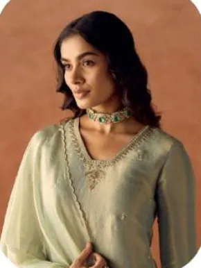 Sage Green Tissue Blend Kurta Palazzo Set with Dupatta