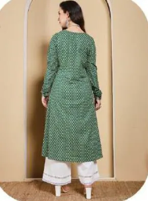 Sea Green Printed A-Line Cotton Kurti