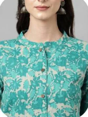 Sea Green Printed Straight Cotton Kurti