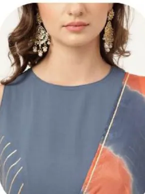 Slate Blue Poly Crepe Kurta Set with Dupatta