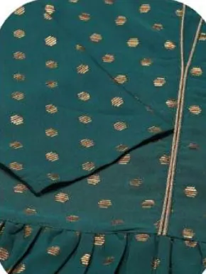Teal Gold Print Anarkali Poly Crepe Kurti with Dupatta