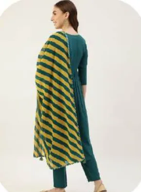 Teal Green Poly Crepe Kurta Set with Dupatta