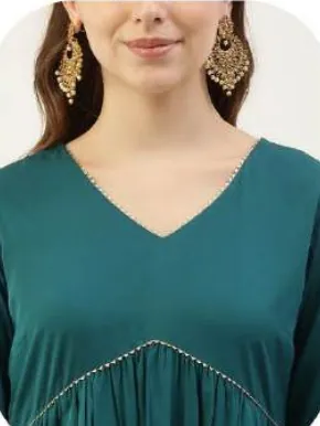 Teal Green Poly Crepe Kurta Set with Dupatta