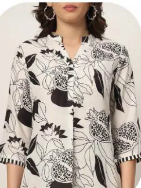 White Black Abstract Print Cotton Blend Kurti Palazzo Set