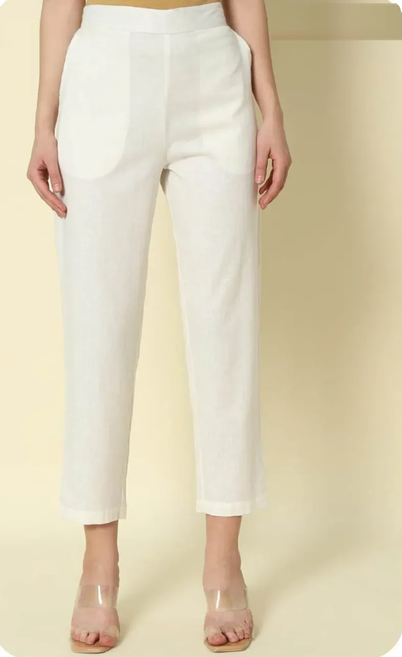 White Cotton Narrow Pants