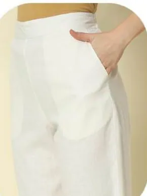 White Cotton Narrow Pants