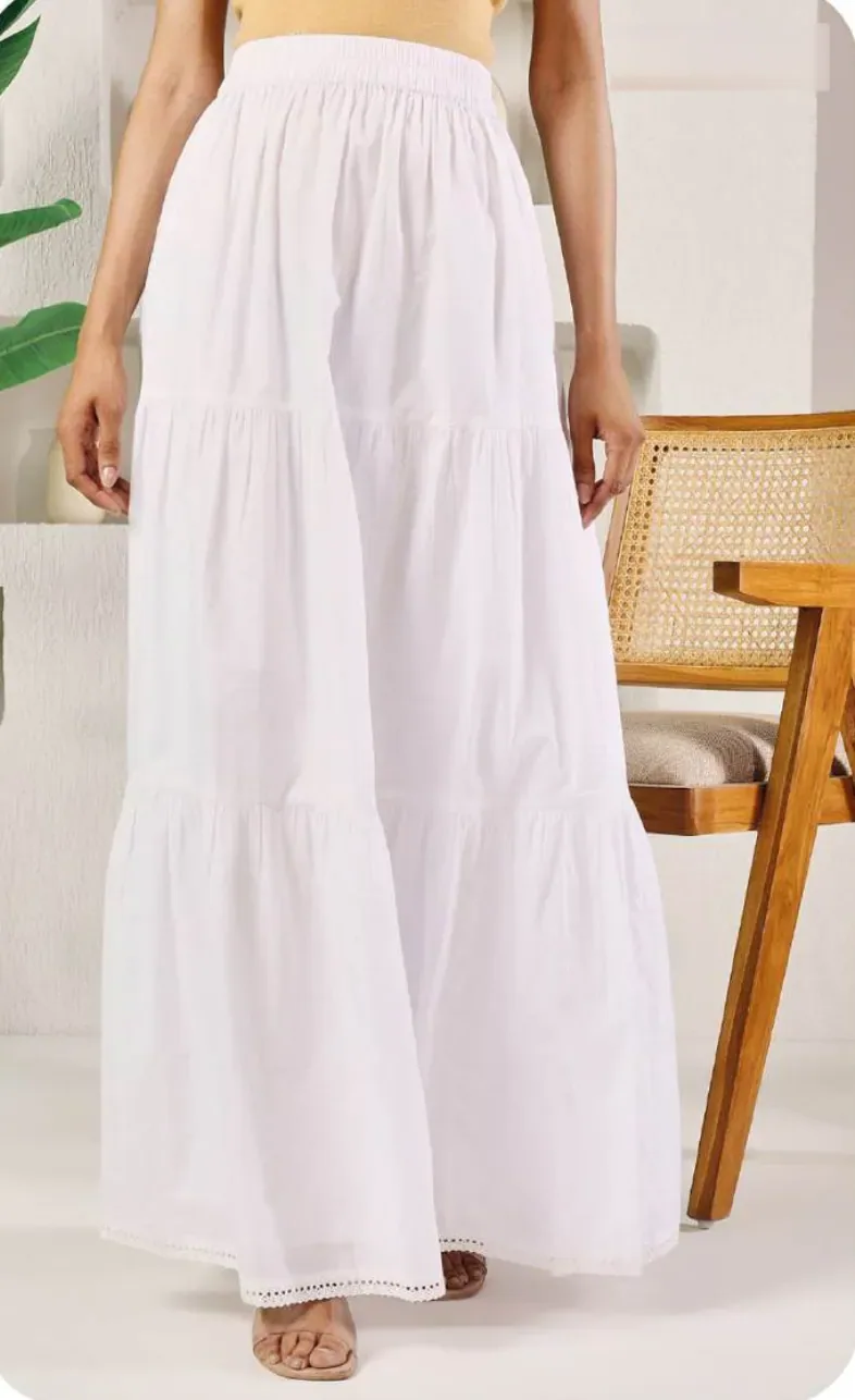 White Cotton Tiered Skirt