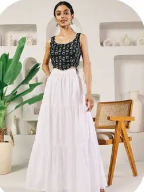 White Cotton Tiered Skirt