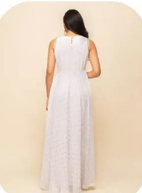White Embroidered Anarkali Georgette Gown with Dupatta