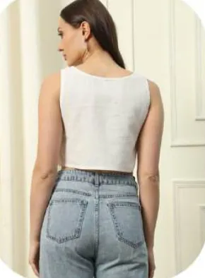 White Embroidered Cotton Crop Top