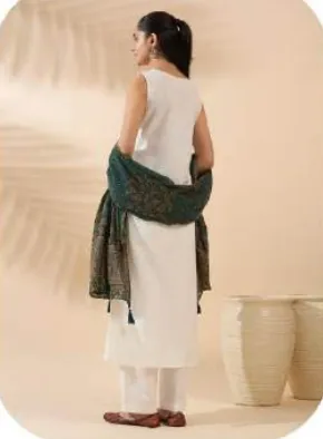 White Embroidered Cotton Kurta Set with Dupatta