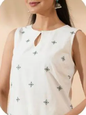 White Embroidered Cotton Kurta Set with Dupatta
