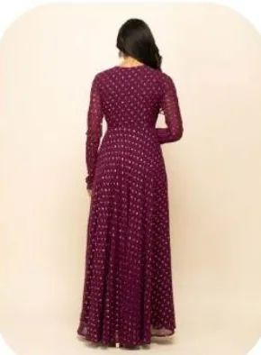Wine Printed Georgette Gown with Dupatta
